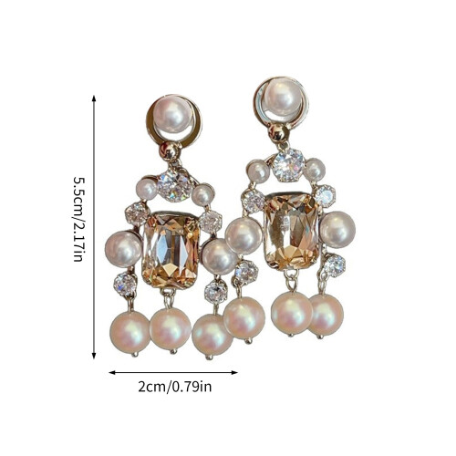 Boucles d'oreilles élégantes à longues franges avec-Champagne 1