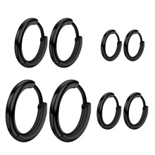 4 Pairs Small Hoop Earrings - Stainless Steel Huggie Earrings - Unisex Black Earrings Set - Hypoallergenic Jewelry for Men and Women - 8mm 10mm 12mm