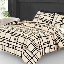 (King, Taupe &amp; Black) Double Brushed Microfiber Duvet Cover Set Reversible Design with Zipper Closure and Corner Ties