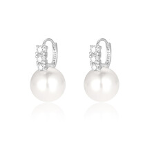 Oivzziy 925 Sterling Silver Pearl Earrings for Women, with Austrian Crystals Diamond Huggie Hoop Pearl Drop Earrings, Fine Jewelry Gifts for Women