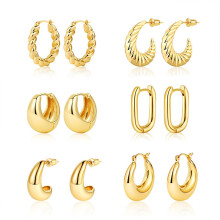 Gold Hoop Earrings 14K Set for Women Trendy, Hypoallergenic Chunky Small nickel free Gold Plated Hoop Earrings Jewelry Gifts 6 Pairs