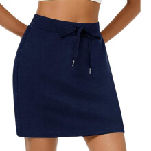 Soft Cotton High Waist Skirt Functional Pocket-navy blue S