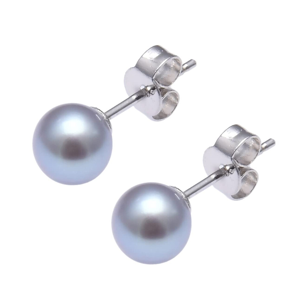 Jo & Co. 6 mm Silver Grey Cultured Freshwater Pearl Earrings in Classic Stud Design, Round Pearls, Contemporary Packaging, Slight variation in Colour-image-OPC-PT7HKKC-NEW