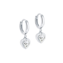 Ted Baker Hanniy Crystal Heart Huggie Hoop Earrings For Women (Silver/Crystal)