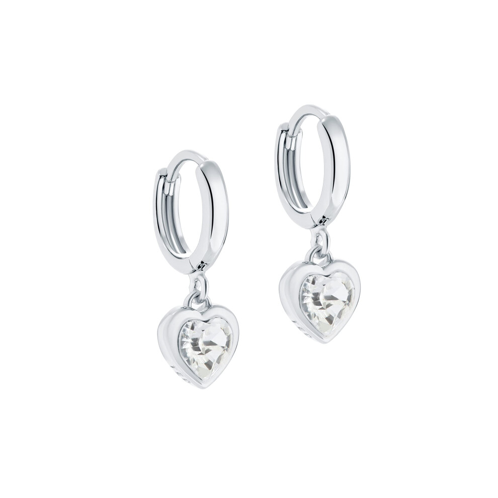 Ted Baker Hanniy Crystal Heart Huggie Hoop Earrings For Women (Silver/Crystal) Silver