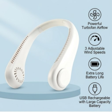 Portable Bladeless Neck Fan, Wearable USB Rechargeable Lazy Fan, 360 Cooling Hands-Free Personal Fan for Outdoor, Sports & Home  Whi