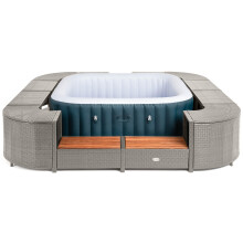 Lay-Z-Spa Rattan Hot Tub Surround, Weatherproof Rattan with Built In Storage, Wood Steps & Pump Access, Fits Hot Tubs Up to 188cm, Durable Spa