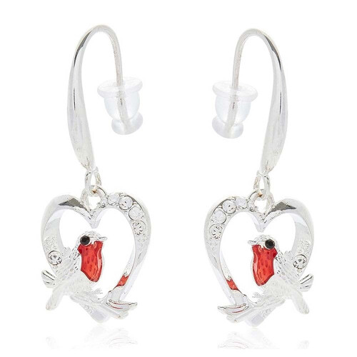 Robins Appear Heart Silver Plated Earrings 349646