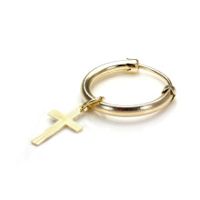 jewellerybox 9ct Gold Single Sleeper Hoop Earring with Cross/Men's Earrings