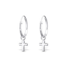 Sterling Silver 12mm Hoop Earrings with Cross Charm - Lightweight Sleeper Hoops for Women & Girls, Hypoallergenic Small Huggie Earrings, Minimalist