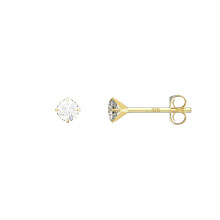 Aeon Gold Stud Earrings - 9 Carat Yellow Gold with Cubic Zirconia Diamond | 3mm Claw Set Round Stone | Gift Box & Polishing Cloth Included