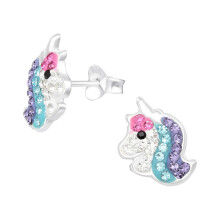 925 Sterling Silver Crystal Unicorn Stud Earrings for Women & Girls ? Lightweight Hollow-Back Fantasy Jewellery with Gift Box