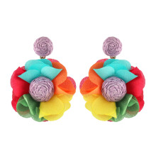 (Colorful) Bohemian Raffia Straw Earrings, Colorful Flower Drop Earrings for Beach