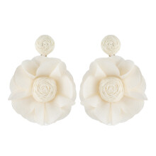 (White) Bohemian Raffia Straw Earrings, Colorful Flower Drop Earrings for Beach