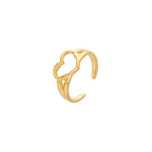 (J458-1) Leaf Heart Open Ring: Luxury Stainless Steel Hand Accessory