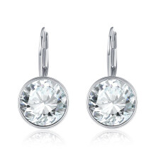 Silver Plated Halo Leverback Drop Earrings Created with Big Round Crystals Elements