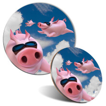 Mouse Mat & Coaster Set - Flying Pigs Pink Pig 20 cm & 9 cm for Computer & Laptop, Office, Non-slip Base #15799
