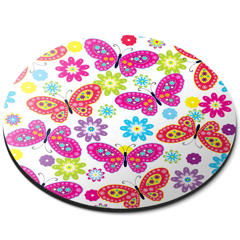 Pretty Cartoon Butterflies - Flexible Round 5Mm Rubber Mouse Mat Pad Office Home Novelty Printed Desk Accessory 2425 7626000585311