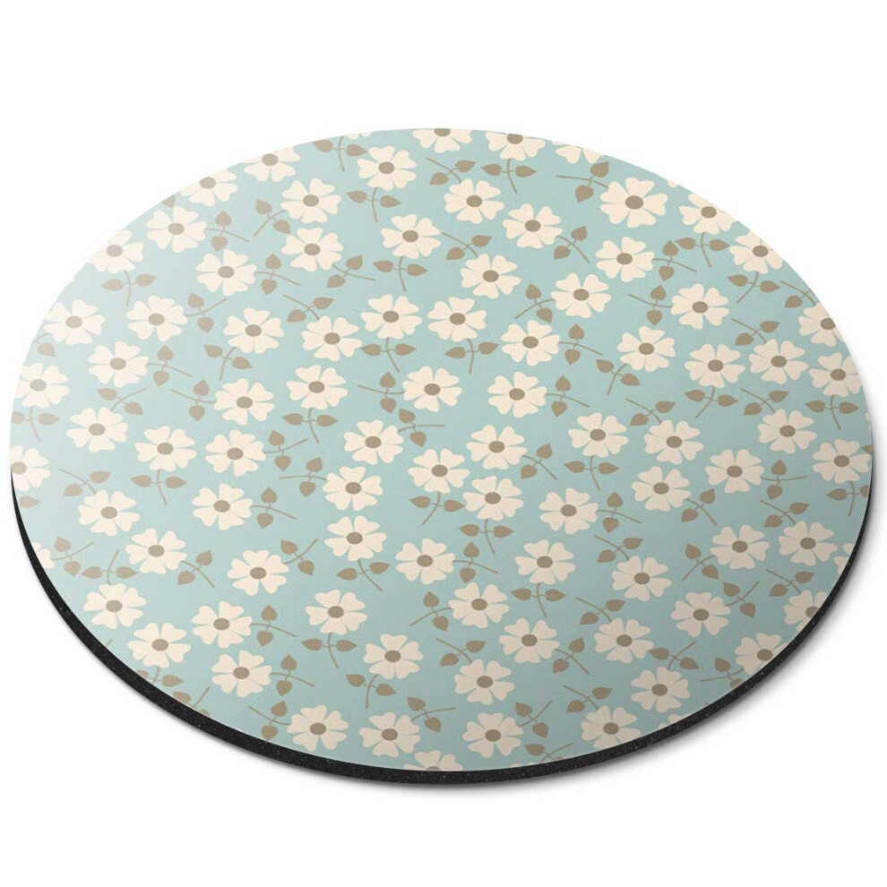 Destination Vinyl Ltd Cute Daisy Flowers Duck Egg - Flexible Round 5Mm Rubber Mouse Mat Pad Office Home Novelty Printed Desk Accessory 2847 7626000624324