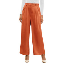 Womens Pants Wide Leg Solid Color Business Pants With-Orange M