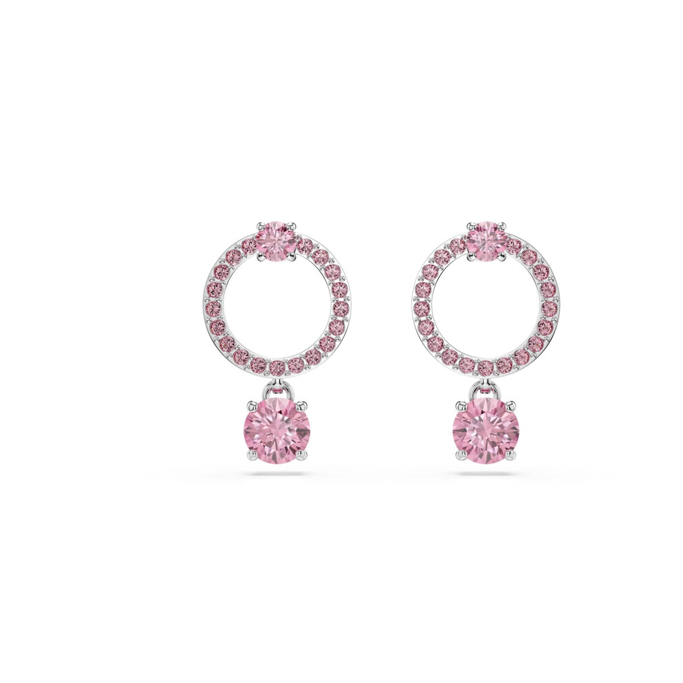 Swarovski Attract Drop Earrings, Round-Cut Crystals In A Rhodium-Finished Setting, Part Of The Attract Collection Pink