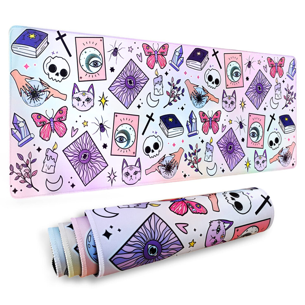 Kawaii Goth Mouse Pad Xl, Gothic Cute Extended Large Gaming Mouse Pad, Witch Mouse Pad Mousepad, Kawaii Mouse Mat, Spooky Halloween Witch Purple/Pink 9360542392263