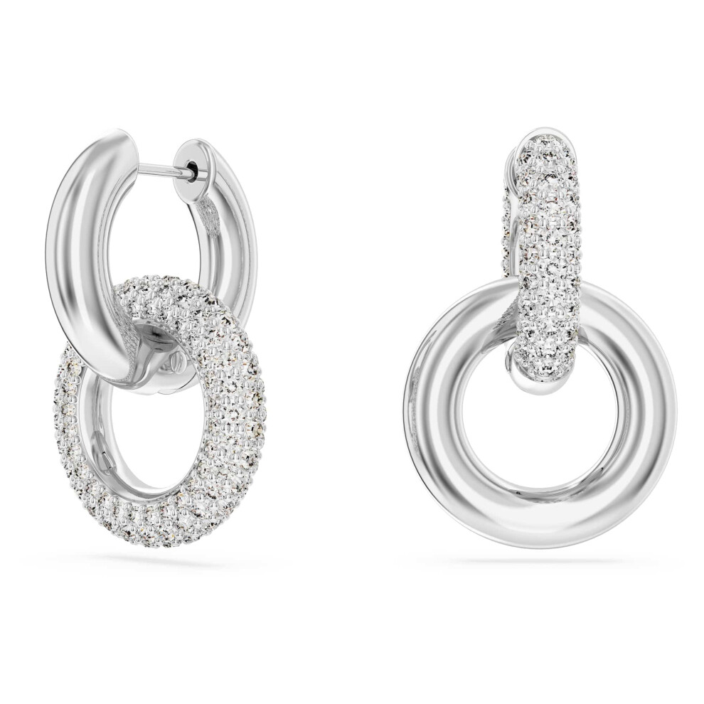 Swarovski Dextera Hoop Earrings, White Pav? Crystals In A Rhodium Plated Setting Interlocked With A Rhodium Plated Ring, From The Dextera Collection