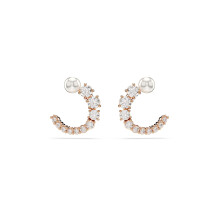 Swarovski Matrix hoop earrings, Crystal pearl, Round cut, White, Rose gold-tone plated