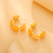 (Orange) Wind Round Resin Earrings: Elegant Irregular Jade C-Shaped Drop Earrings