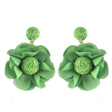 (Green) Bohemian Raffia Straw Earrings, Colorful Flower Drop Earrings for Beach