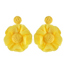 (Yellow) Bohemian Raffia Straw Earrings, Colorful Flower Drop Earrings for Beach