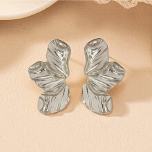 (Silver) 3D Metal Leaf Drop Earrings for Women
