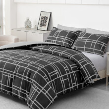 (Super King, Reverse Grey & Black) Double Brushed Microfiber Duvet Cover Set Reversible Design with Zipper Closure and Corner Ties