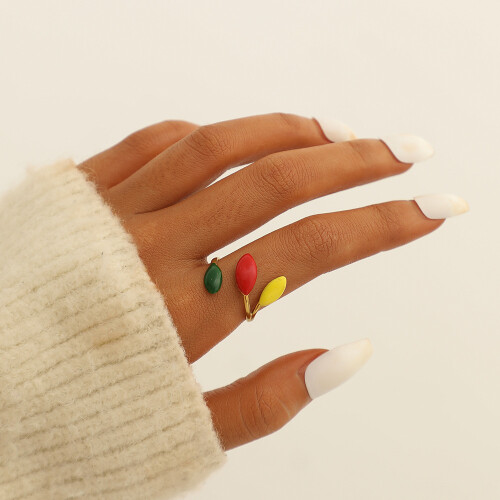 (Steel Color) Adjustable Leaf Ring, Stainless Steel 1