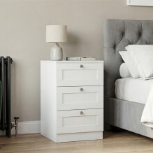 (White) 3 Drawer Bedside Cabinet Table, Vida Design Altino, Modern Nightstand Wooden Storage Chest for Bedroom