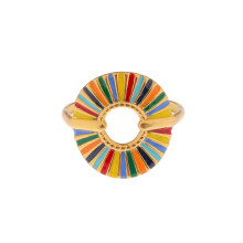 Colorful Drip Oil Sunflower Adjustable Stainless Steel Ring