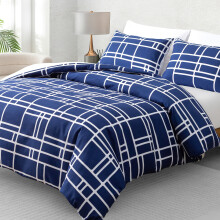 (Single, Blue & White) Double Brushed Microfiber Duvet Cover Set Reversible Design with Zipper Closure and Corner Ties