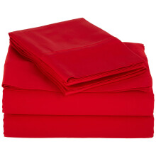 Full Size Red 500 Thread Count Cotton Bed Sheets Set, Soft Deep Pocket Fitted 6 Piece Bedding