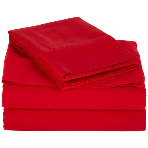 Full Size Red 500 Thread Count Cotton Bed Sheets Set, Soft Deep Pocket Fitted 6 Piece Bedding
