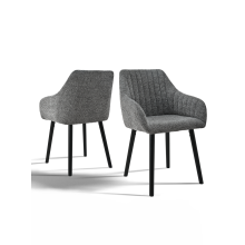 (Slate Grey, Set of 2) GOEURVANT Chenille Dining Chairs with Armrests, Nordic Fabric Accent Chair with Solid Wood Legs