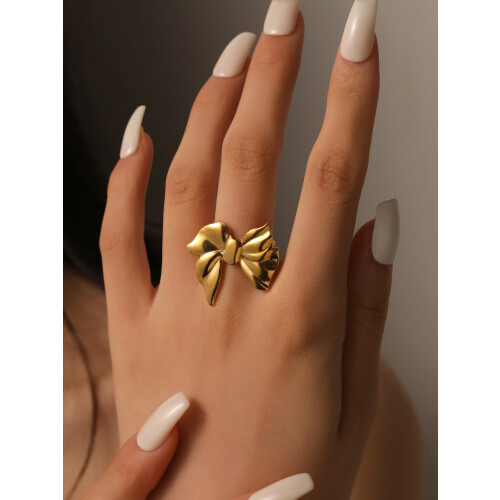 Exaggerated Bow Stainless Steel Adjustable Ring 1
