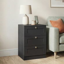 (Black) 3 Drawer Bedside Cabinet Table Set of 2, Vida Design Altino, Modern Nightstand Wooden Storage Chest for Bedroom