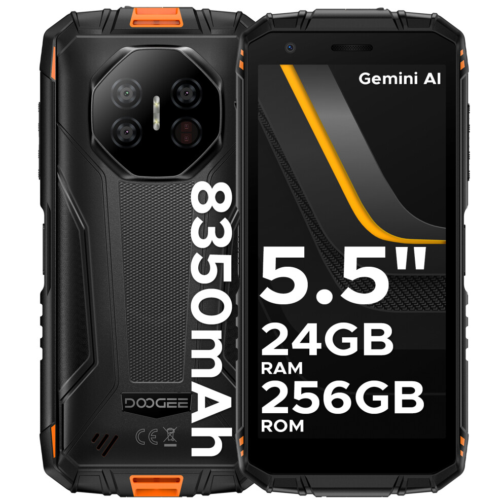 Doogee Fire 3 Ultra Rugged Smartphone, 8350Mah, Android 15 Mini Rugged Phone With Gemini Ai, 5.5" Hd+, Octa Core, 24Gb+256Gb Mobile Phone, 20Mp Orange 6923740276891