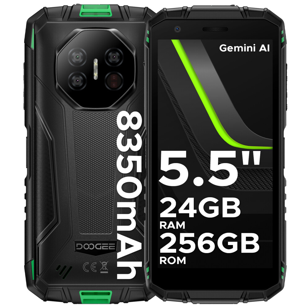 Doogee Fire 3 Ultra Rugged Smartphone, 8350Mah, Android 15 Mini Rugged Phone With Gemini Ai, 5.5" Hd+, Octa Core, 24Gb+256Gb Mobile Phone, 20Mp Green 6923740274682