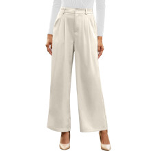 Womens Pants Wide Leg Solid Color Business Pants With-Apricot S
