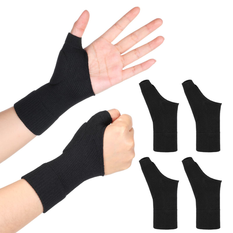 Black Thumb Brace Gloves For Arthritis Pain Relief, Fingerless Gel Support Wrist Compression Gloves, 4Pcs Large