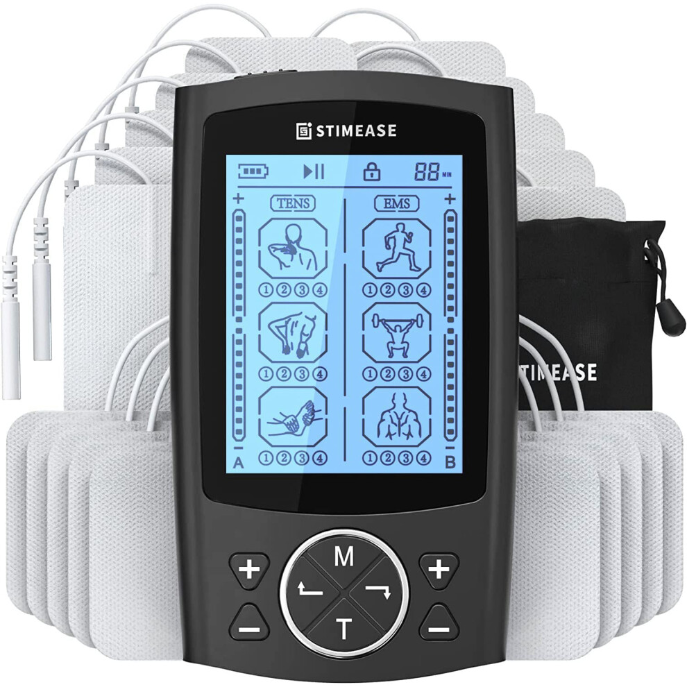 Dual Channel TENS Unit EMS Muscle Stimulator with 24 Modes Rechargeable Design and 20 Pads