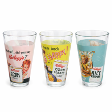 Kellogg's Vintage Glasses Corn Flakes Rice Krispies Retro Collectibles Set of 3
