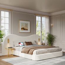King Size Upholstered Storage Bed with Reading Lamps, USB Port and Hydraulic Lift(No Mattress)