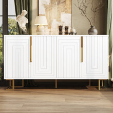 (White) Modern Geometric Sideboard Cabinet with Gold Handles and Legs, (152 x 40 x 75 cm)